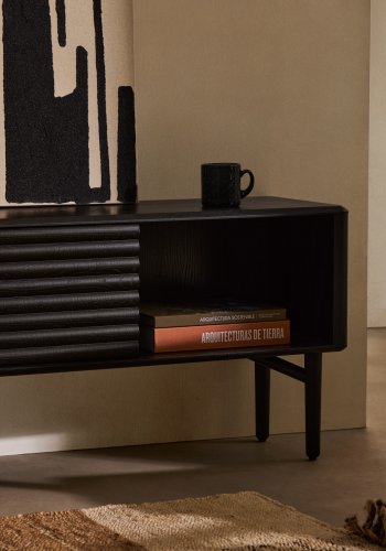 KAVE HOME Lenon tv-skab, 2 lger i massivt tr og sort egefiner 200x57 cm FSC Mix Credit