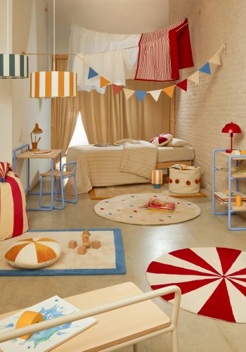 KAVE HOME Wirla beige og rd, 100% bomuldstppe, 100 cm