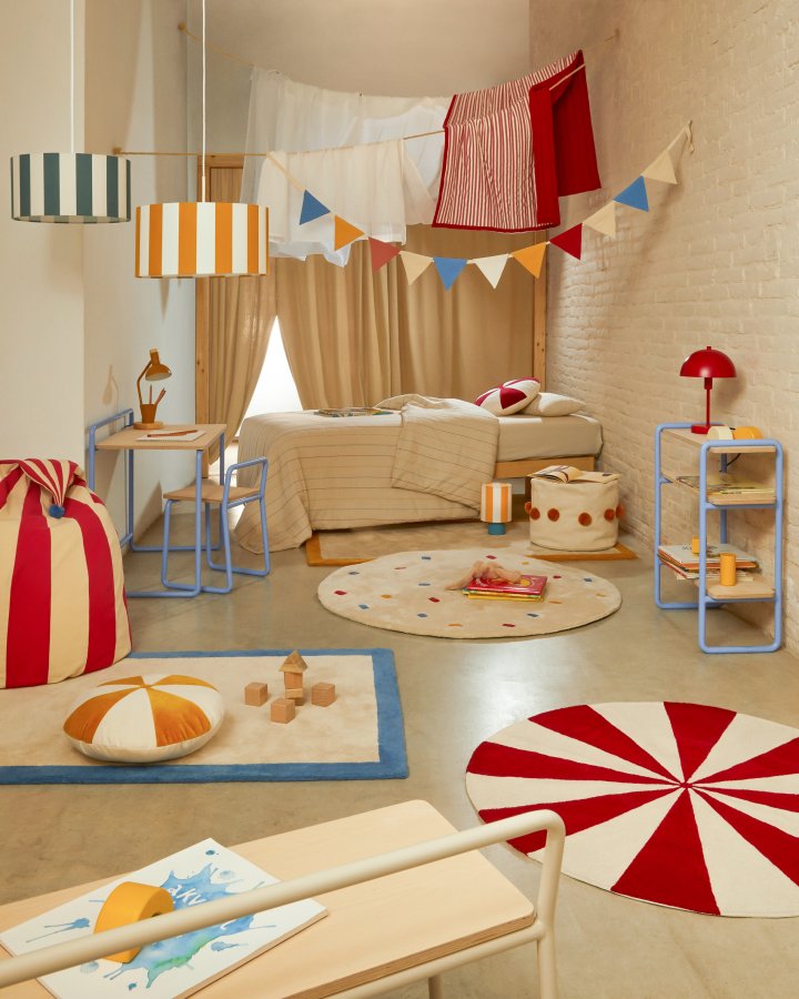 KAVE HOME Wirla beige og rd, 100% bomuldstppe, 100 cm