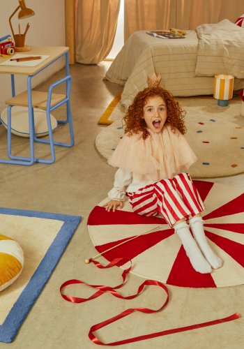 KAVE HOME Wirla beige og rd, 100% bomuldstppe, 100 cm