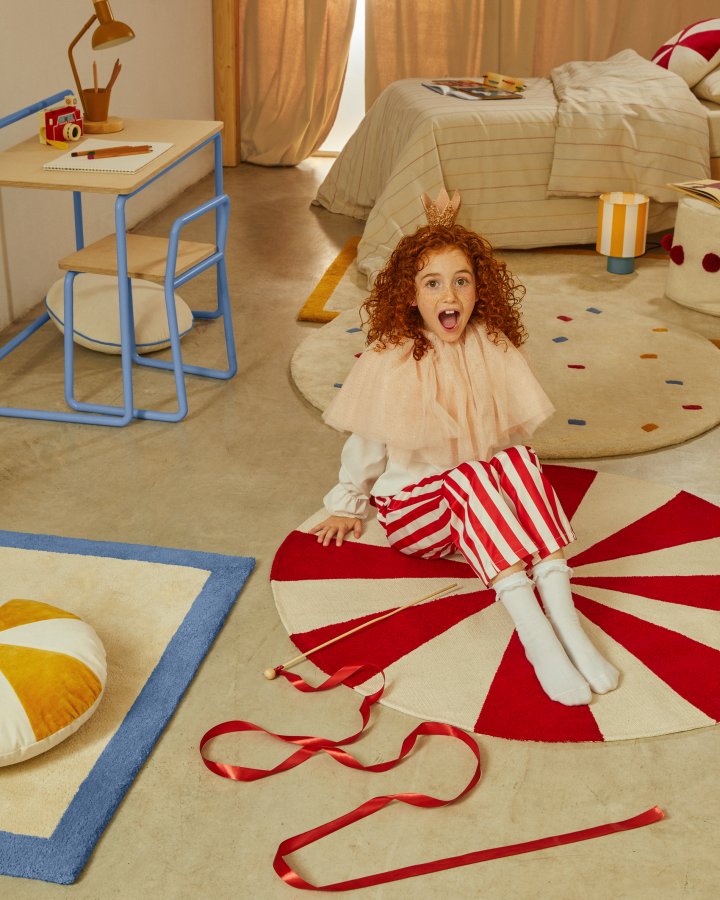 KAVE HOME Wirla beige og rd, 100% bomuldstppe, 100 cm