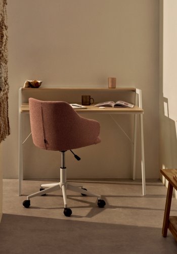 KAVE HOME rektangulr Aarhus skrivebord m. hylde - natur melamin og hvid stl (114,5x60)