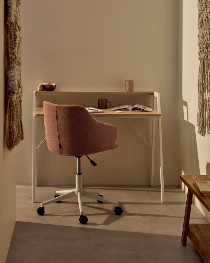 KAVE HOME rektangulr Aarhus skrivebord m. hylde - natur melamin og hvid stl (114,5x60)