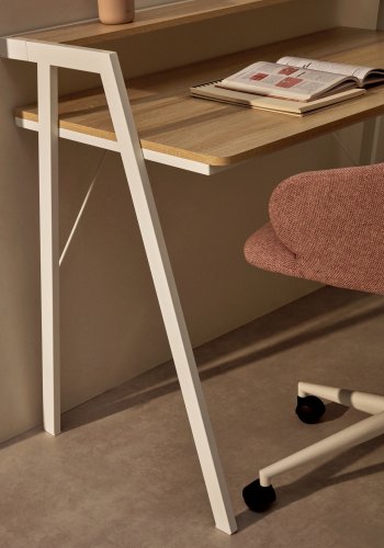 KAVE HOME rektangulr Aarhus skrivebord m. hylde - natur melamin og hvid stl (114,5x60)