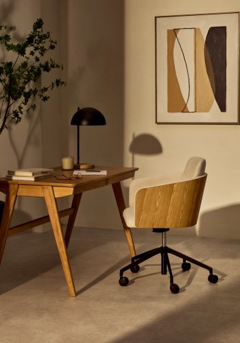 KAVE HOME Jakes skrivebord - natur asketrsfinér/asketr, m. 2 skuffer