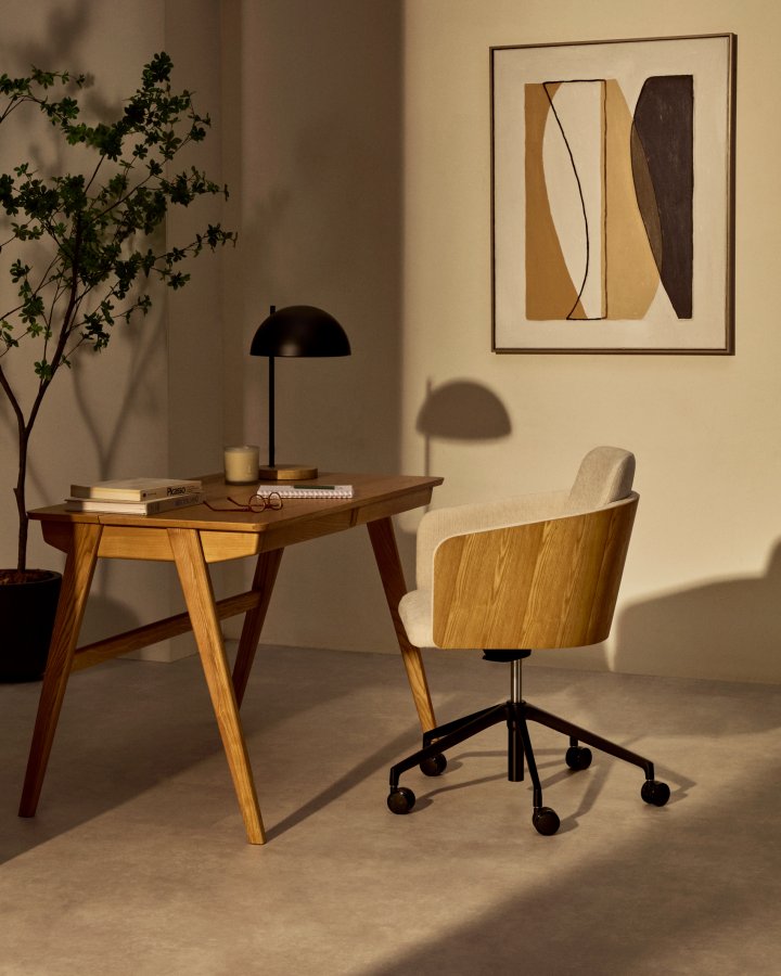 KAVE HOME Jakes skrivebord - natur asketrsfinér/asketr, m. 2 skuffer