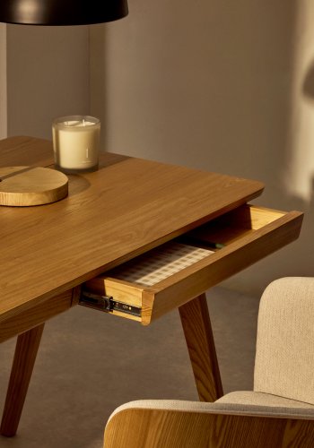 KAVE HOME Jakes skrivebord - natur asketrsfinér/asketr, m. 2 skuffer