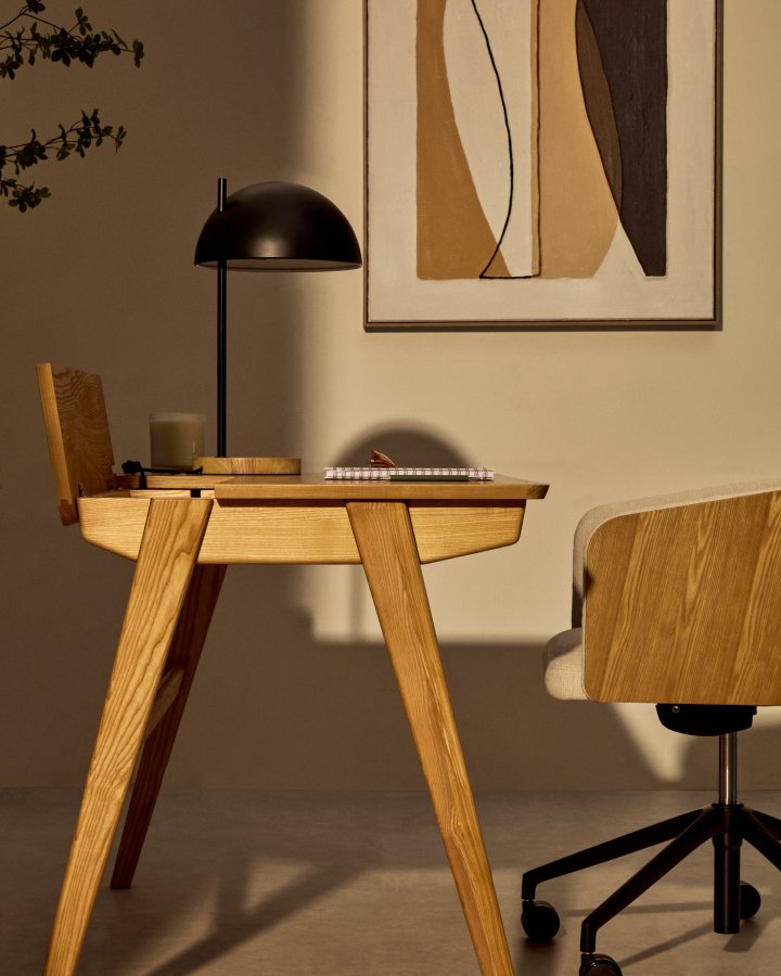 KAVE HOME Jakes skrivebord - natur asketrsfinér/asketr, m. 2 skuffer