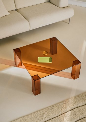 KAVE HOME Adularia sidebord, kvadratisk - brun hrdet glas (85x85)