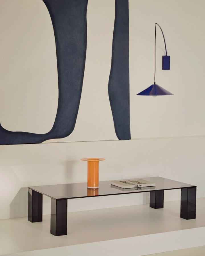 KAVE HOME Adularia sofabord, rektangulr - mrkegr hrdet glas (140x60)