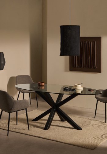 KAVE HOME Konna lnestol, m. armln - gr stof og sort stl