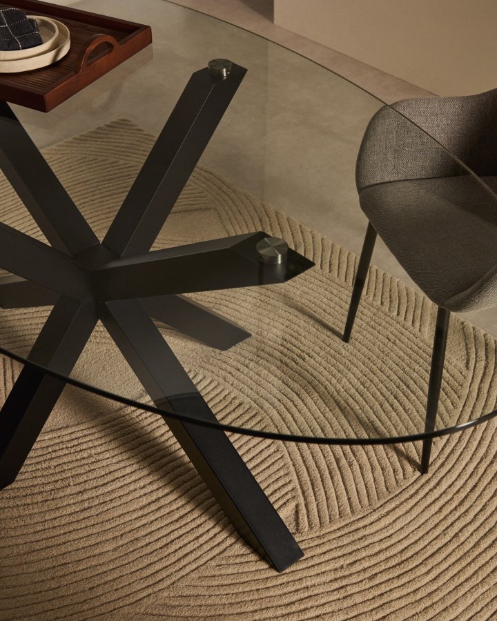 KAVE HOME Argo spisebord, oval - klar glas og sort stl (200x100)