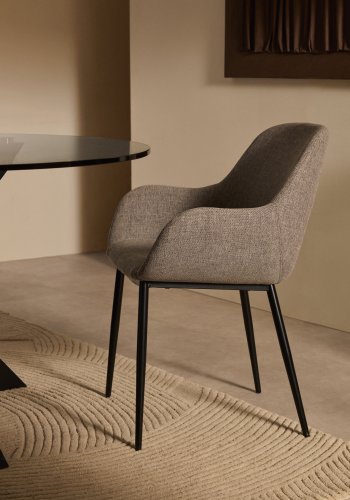 KAVE HOME Konna lnestol, m. armln - gr stof og sort stl