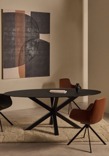 KAVE HOME Argo spisebord, oval - matteret sort glas og sort stl (200x100)