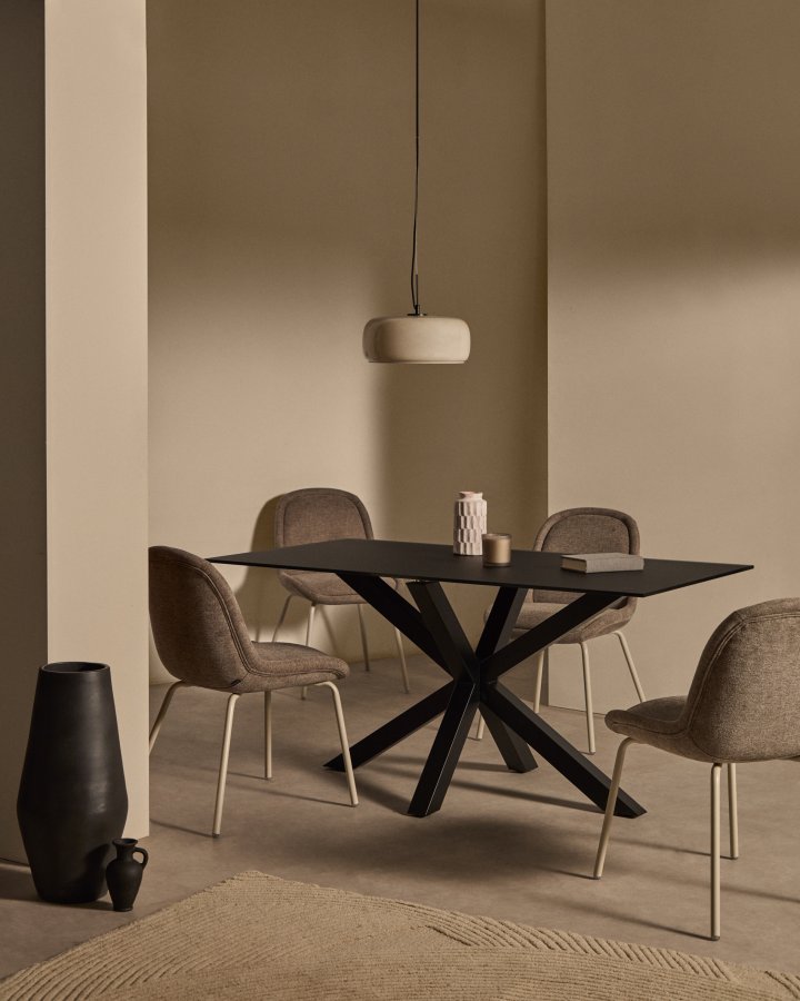 KAVE HOME Argo spisebord, rektangulr - matteret sort glas og sort stl (160x90)