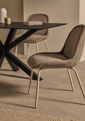 KAVE HOME Aimin spisebordsstol - brun chenille stof og mat beige stl