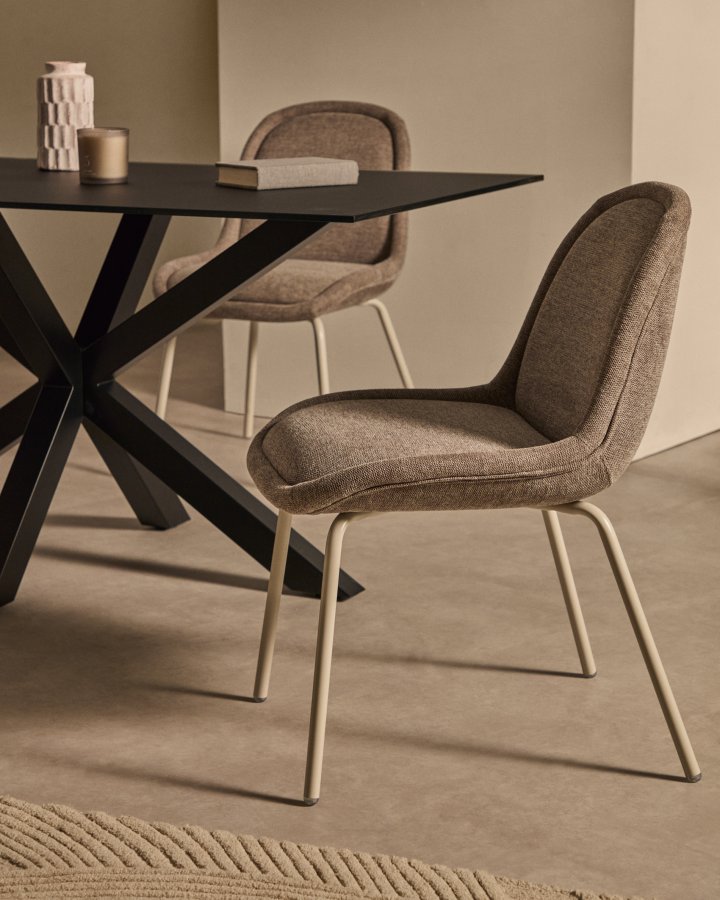 KAVE HOME Aimin spisebordsstol - brun chenille stof og mat beige stl