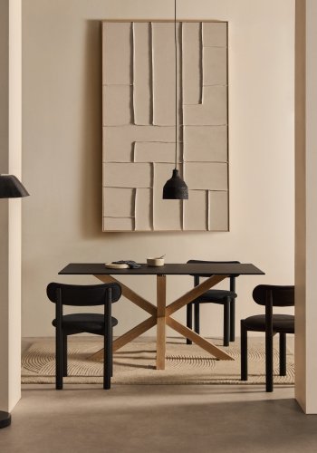 KAVE HOME Argo spisebord, rektangulr - matteret sort glas og stl med trfinish (160x90)