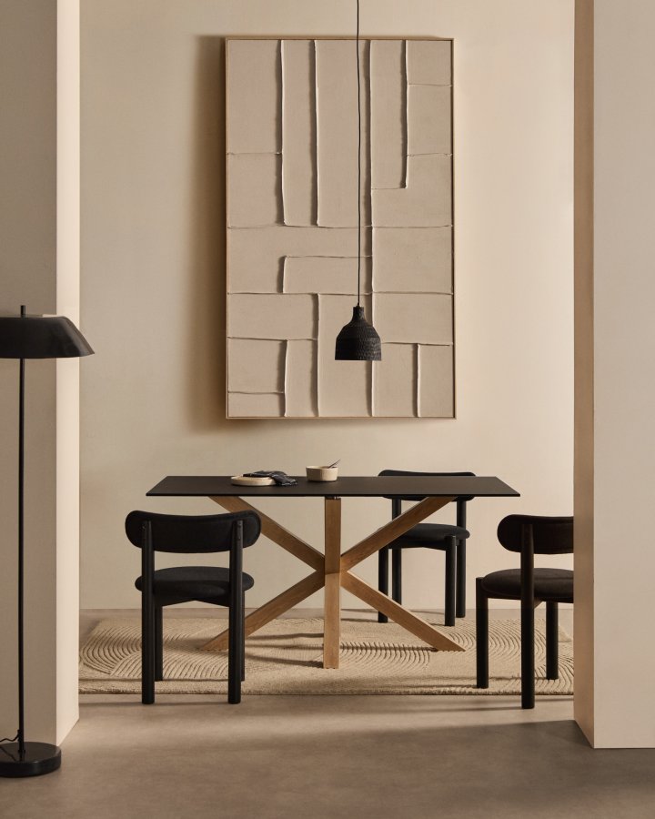 KAVE HOME Argo spisebord, rektangulr - matteret sort glas og stl med trfinish (160x90)