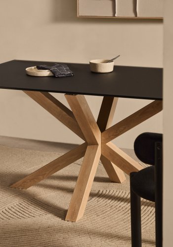 KAVE HOME Argo spisebord, rektangulr - matteret sort glas og stl med trfinish (160x90)