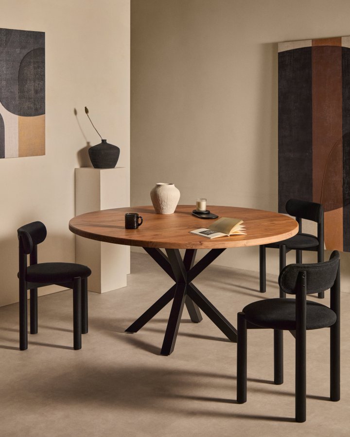KAVE HOME Argo spisebord, rund - natur akacietr og sort stl (150)