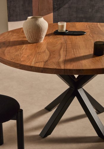 KAVE HOME Argo spisebord, rund - natur akacietr og sort stl (150)