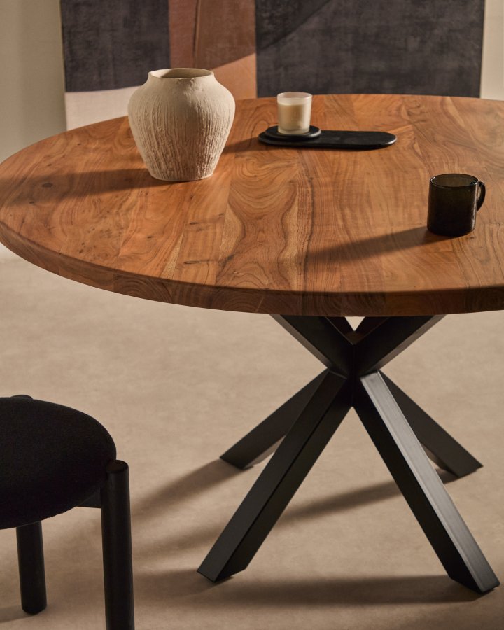 KAVE HOME Argo spisebord, rund - natur akacietr og sort stl (150)