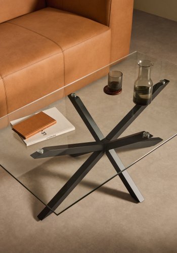 KAVE HOME rektangulr Argon sofabord - klar glas og sort stl (130x70)
