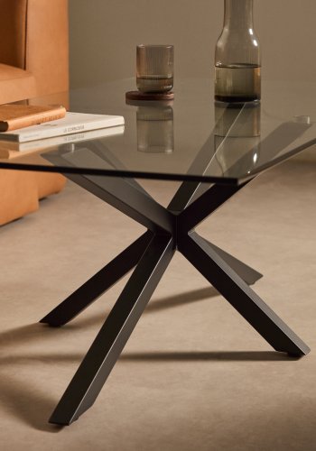 KAVE HOME rektangulr Argon sofabord - klar glas og sort stl (130x70)