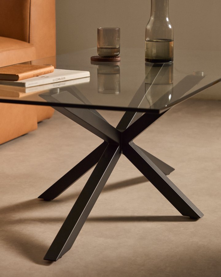 KAVE HOME rektangulr Argon sofabord - klar glas og sort stl (130x70)