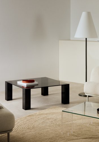 KAVE HOME Adularia sidebord, kvadratisk - mrkegr hrdet glas (85x85)