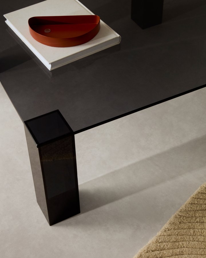 KAVE HOME Adularia sidebord, kvadratisk - mrkegr hrdet glas (85x85)