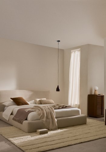 KAVE HOME Blok sengeramme, m. sengegavl, aftageligt betrk, u. madras, u. bund - ecru stof (180x200)