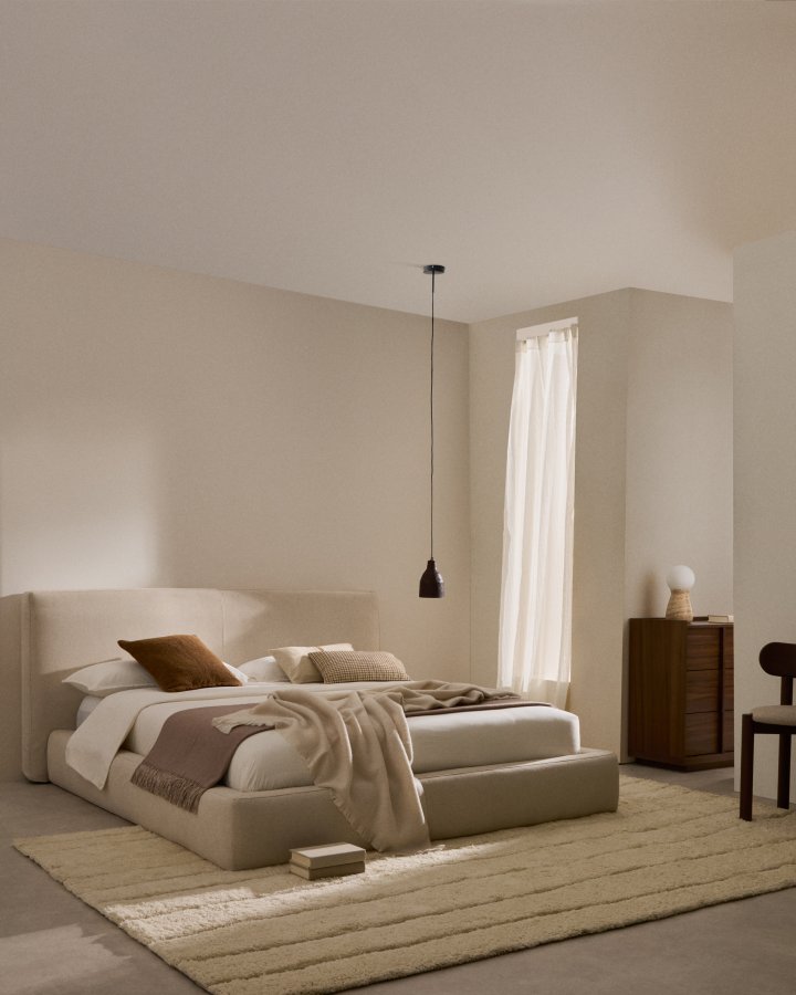 KAVE HOME Blok sengeramme, m. sengegavl, aftageligt betrk, u. madras, u. bund - ecru stof (180x200)