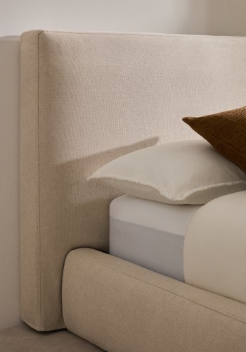 KAVE HOME Blok sengeramme, m. sengegavl, aftageligt betrk, u. madras, u. bund - ecru stof (90x200)