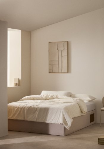 KAVE HOME Matters foldesofa, m. opbevaring - beige stof (til en 150x190 cm madras)