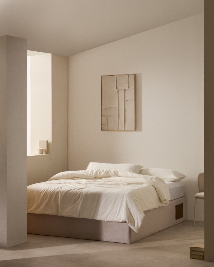 KAVE HOME Matters foldesofa, m. opbevaring - beige stof (til en 160x200 cm madras)