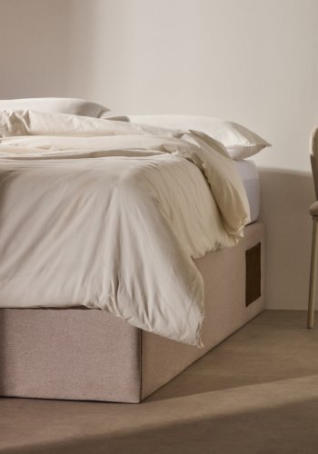 KAVE HOME Matters foldesofa, m. opbevaring - beige stof (til en 140x190 cm madras)