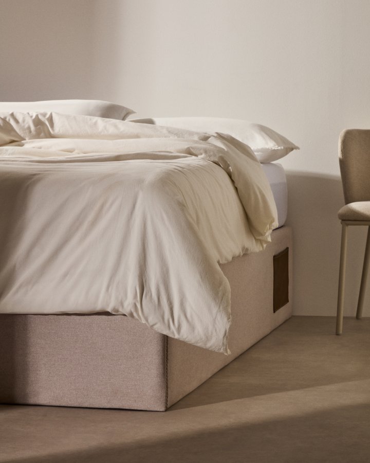 KAVE HOME Matters foldesofa, m. opbevaring - beige stof (til en 150x190 cm madras)