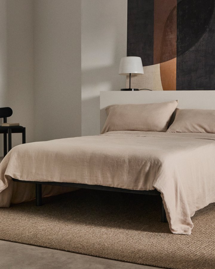 KAVE HOME Under sengebund uden ben - sort stof (til 135x190 cm madras)