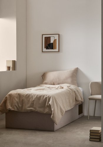 KAVE HOME Matters foldesofa, m. opbevaring - beige stof (til en 90x190 cm madras)