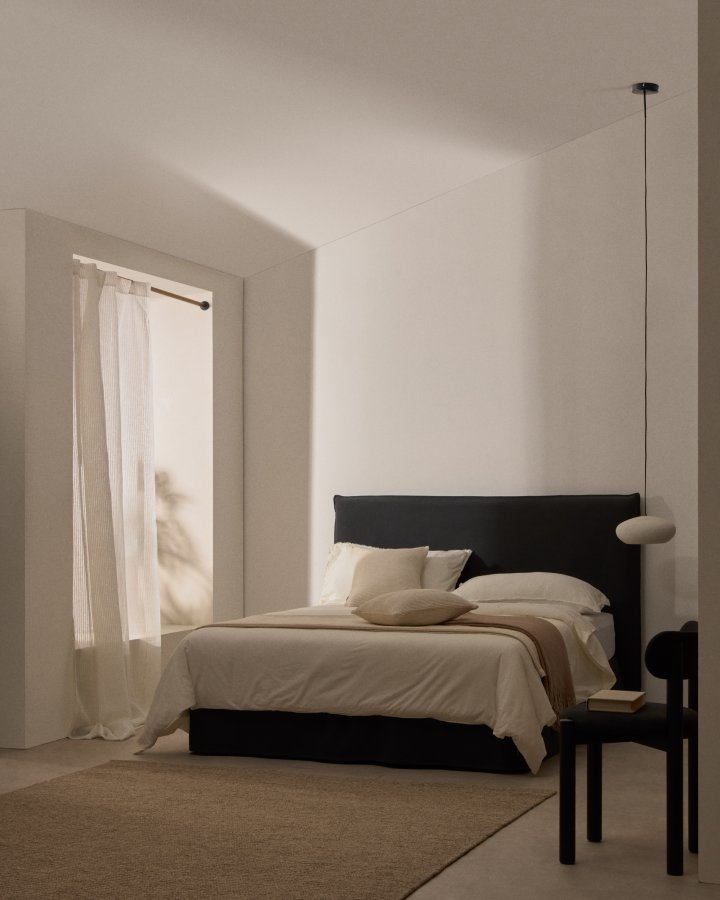 KAVE HOME Antracitgr hr og bomuld Jaira sengebundbetrk til en 90 x 200 cm madras