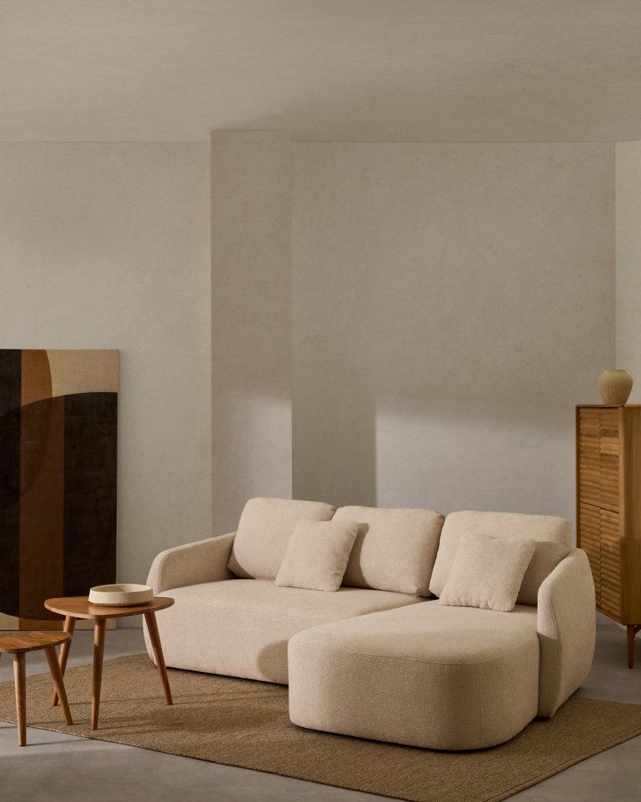 KAVE HOME Laira 3 pers. sovesofa, m. venstre chaiselong - ecru chenille stof (246cm)