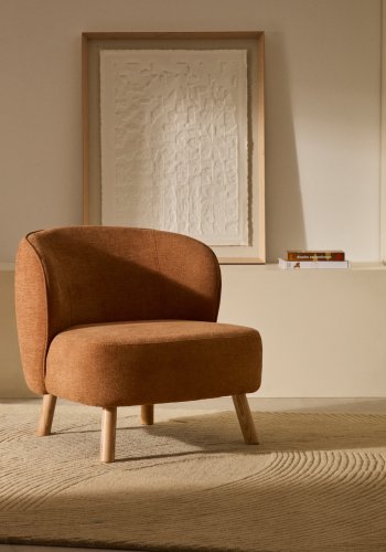 KAVE HOME Ulit lnestol - terracotta chenille stof og natur bgetr