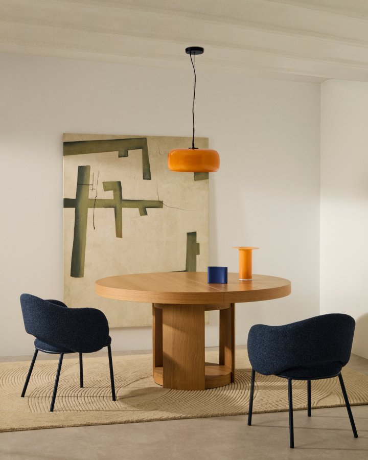 KAVE HOME Artis spisebord, m. tillgsplade, rund - natur egefinèr og egetr (150(200)x80)