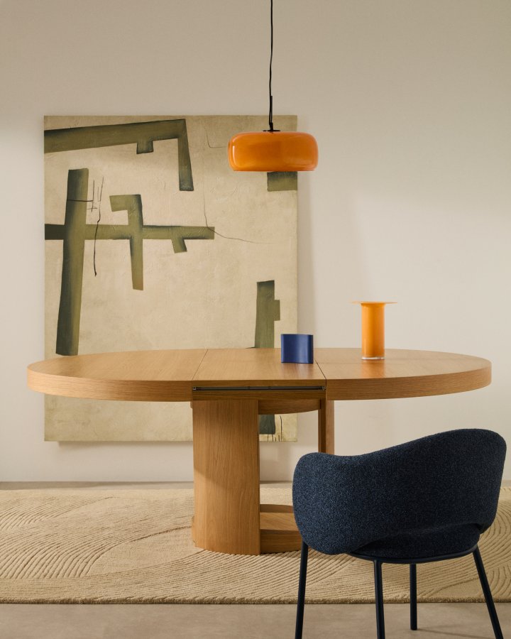 KAVE HOME Artis spisebord, m. tillgsplade, rund - natur egefinèr og egetr (150(200)x80)