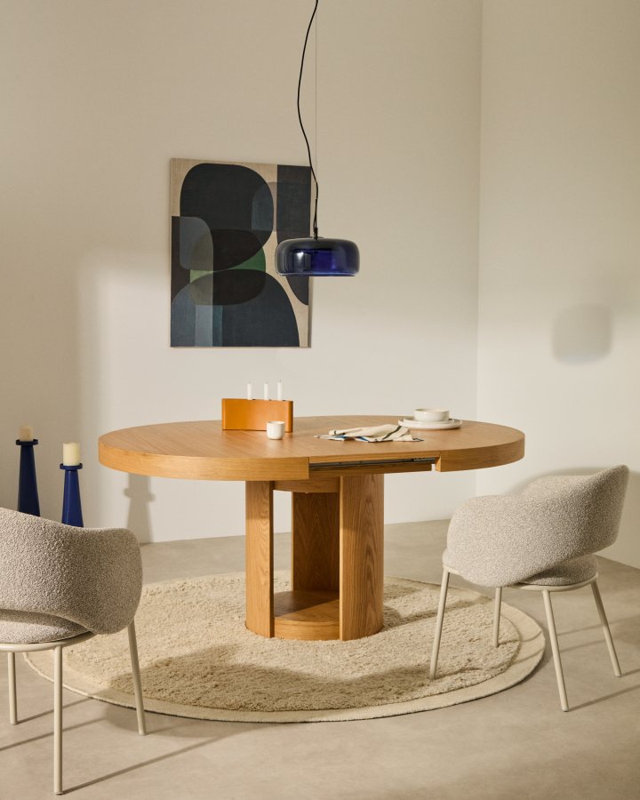 KAVE HOME Artis spisebord, m. tillgsplade, rund - natur egefinèr og egetr (120(170)x80)