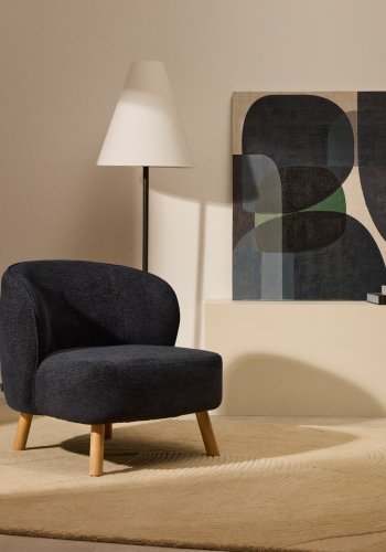 KAVE HOME Ulit lnestol - blgr chenille stof og natur bgetr