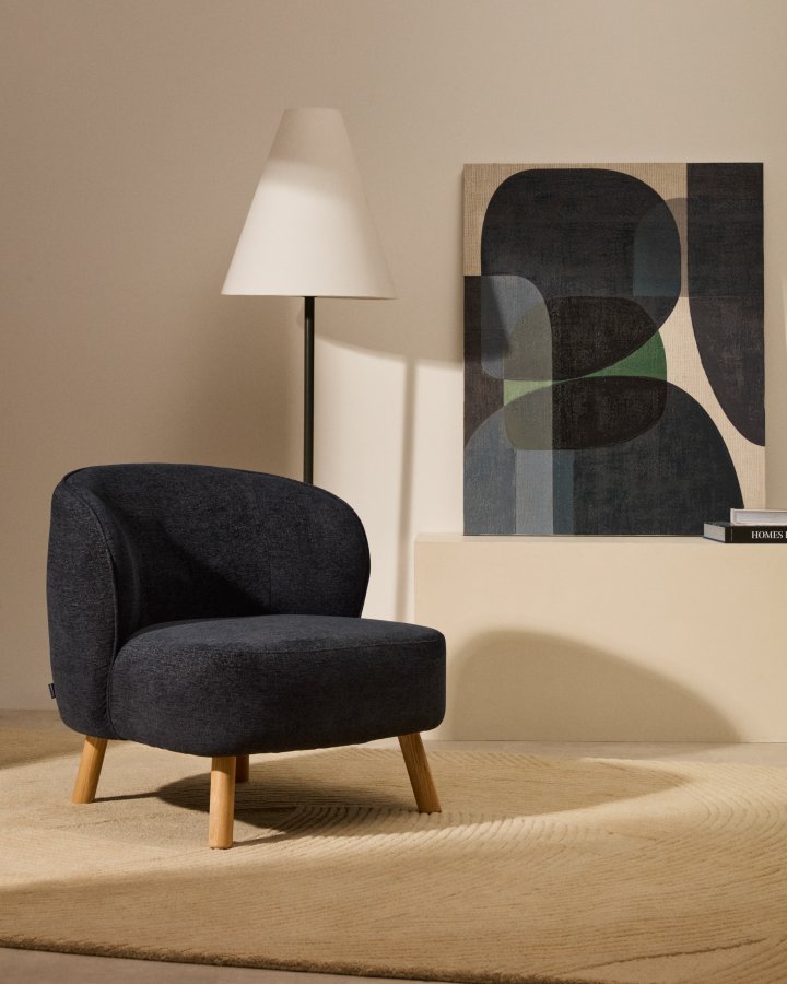 KAVE HOME Ulit lnestol - blgr chenille stof og natur bgetr