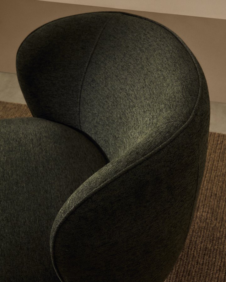 KAVE HOME Ulit lnestol - grn chenille stof og natur bgetr